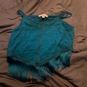 Blue Idyllwind Fringe Crop Top Size Medium